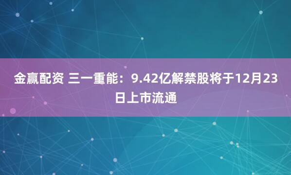 金赢配资 三一重能：9.42亿解禁股将于12月23日上市流通